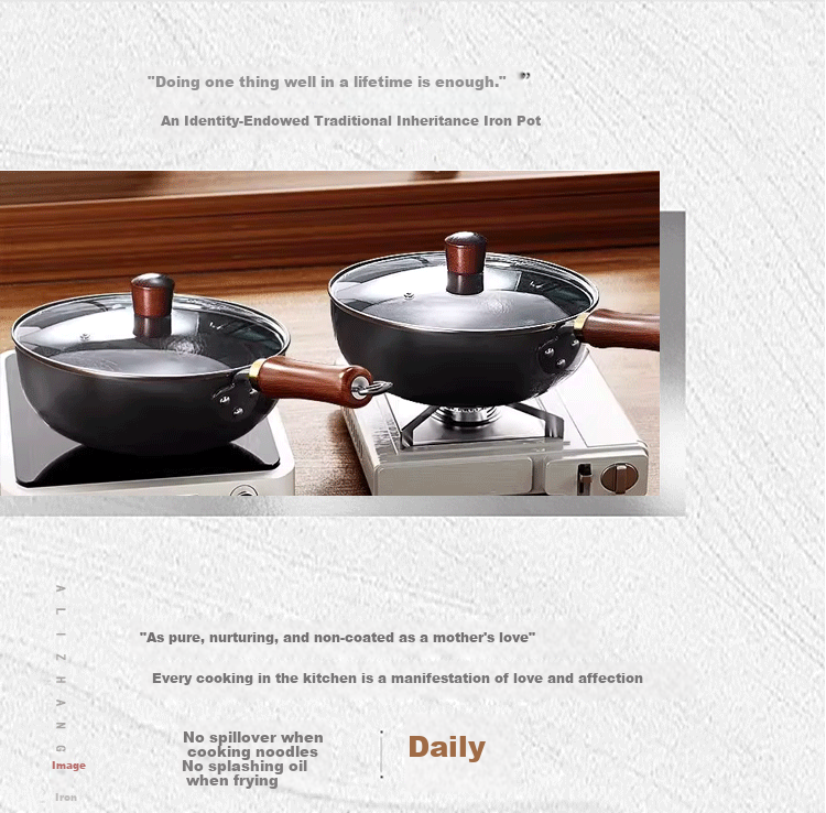Zhangzhuangyuan Authentic Handmade Zhangqiu Large-Bellied Iron Wok, Official Flagship Store, Household Stir-Fry Pan, Non-Coated Non-Stick Wok, 28CM 6