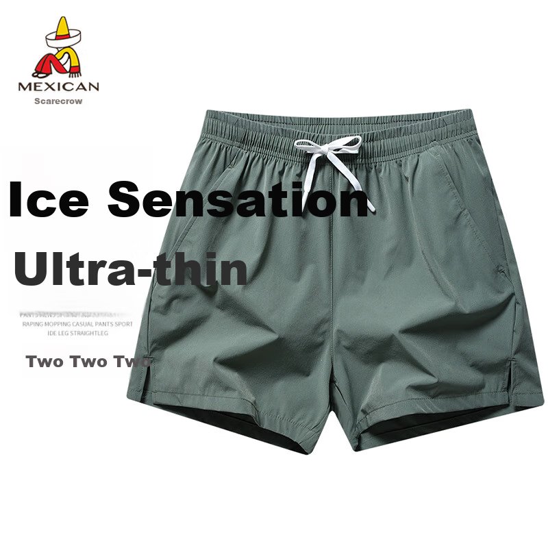 MEXICAN Men's Summer Thin Ice Silk Loose Sports Casual Shorts Army Green M