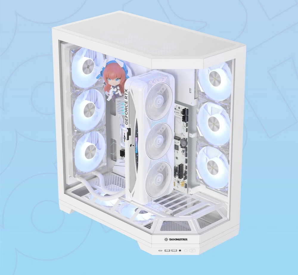 GALAX Starry Space Station Desktop PC Case Vertical GPU Mount White Figurine Slot ATX TYPE-C Quick Release Supports 360mm Water Cooling Cable Management Integrated Cable Extension 9
