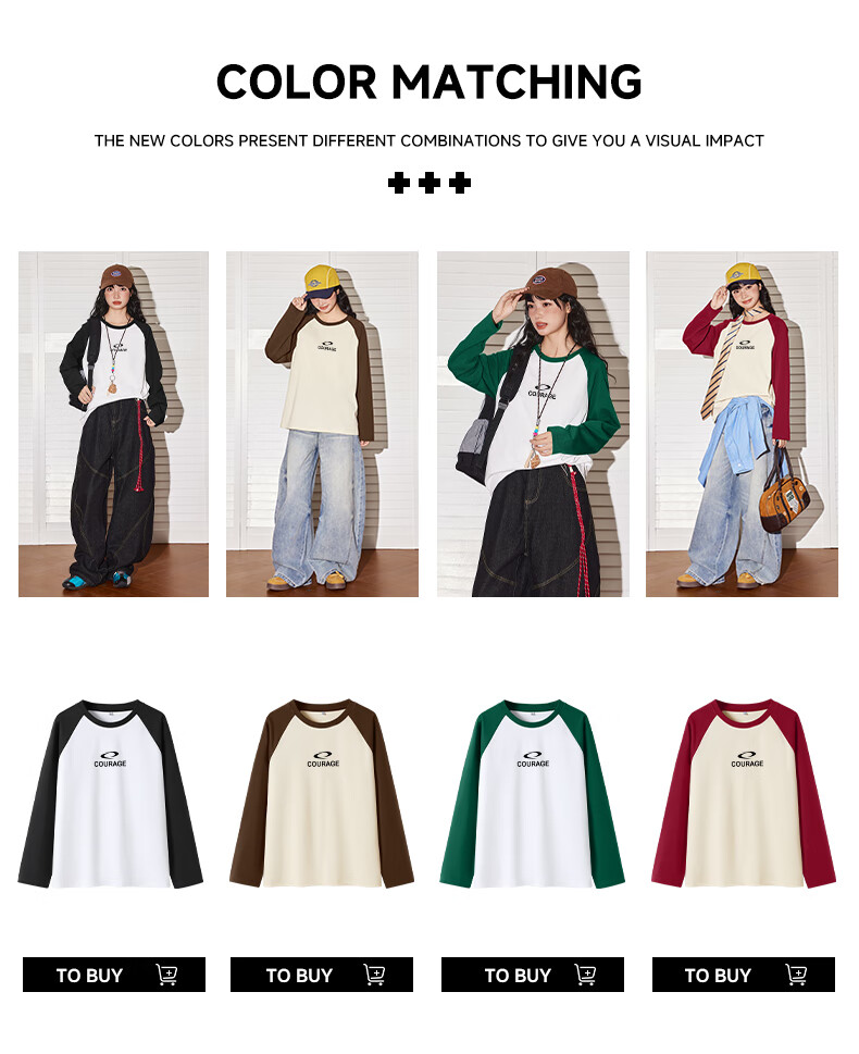 TonLion Pure Cotton Long Sleeve T-Shirt Women Spring Autumn New Loose Slim Fit Color Block Trendy Simple Base Shirt Female 1