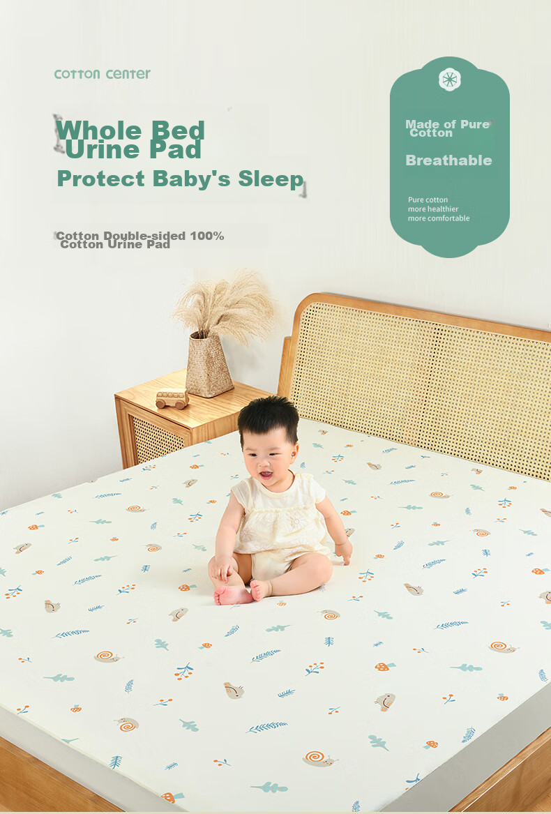 Cotton Center Washable Cotton Bed Pad, Baby Pure Cotton Bed Sheet, Newborn Breathable Nursing Pad, Large Size Diaper, Menstrual Pad, 1.8m 1