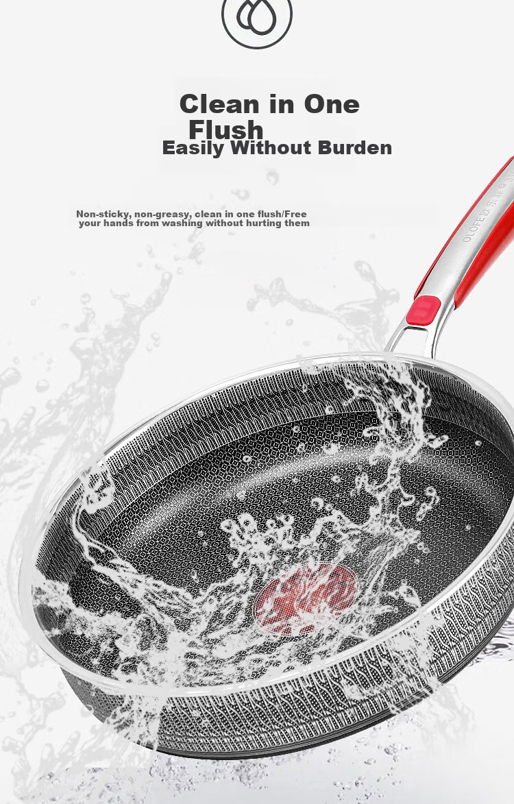 OLOFE Titanium Non-Coated Non-Stick Frying Pan Stainless Steel Flat Bottom Pan for Breakfast Steak Pancakes Grilled Meat Fried Eggs 28cm 15