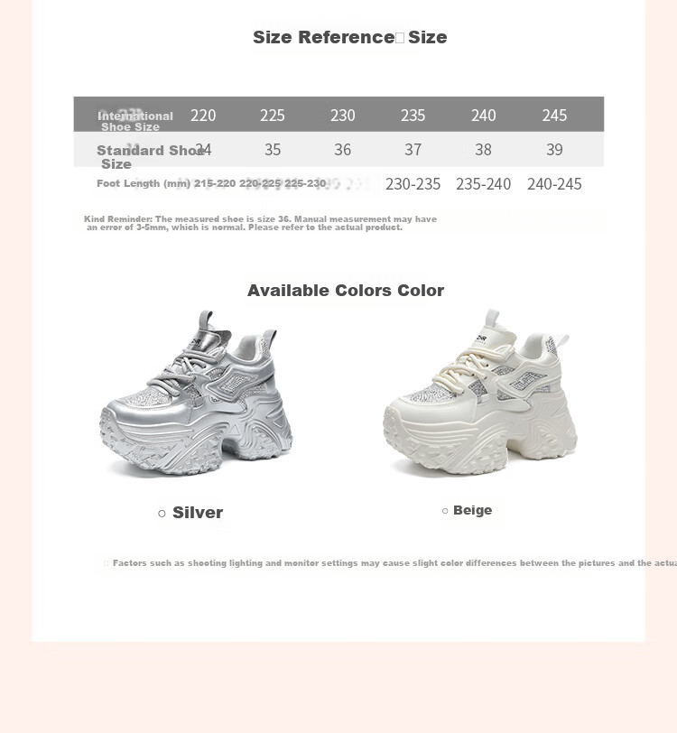 ZHR Dad Shoes for Petite Women, Thick-Soled Height-Increasing Casual Shoes with Platform Soles And Breathable Design, KS89 Silver Color, Size 35 5