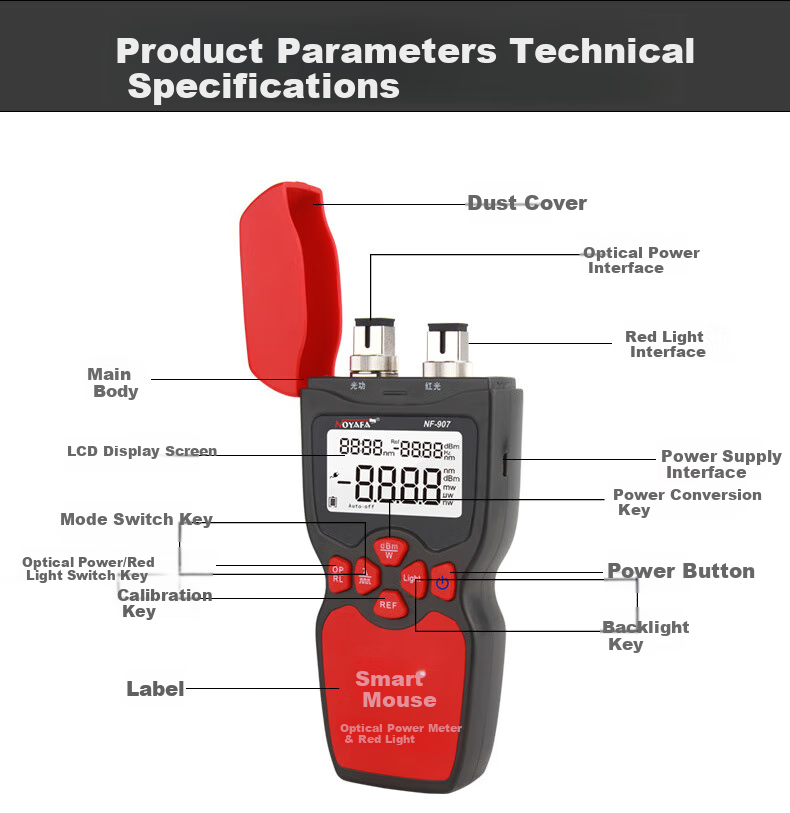 Jingmingshu NF-919 Multifunctional Fiber Optic Tester, Optical Power Meter, Light Source, Red Light Can Measure Communication Network, Telecom Network, Cable TV Fiber Optic Line Engineering Construction Inspection And Maintenance 13