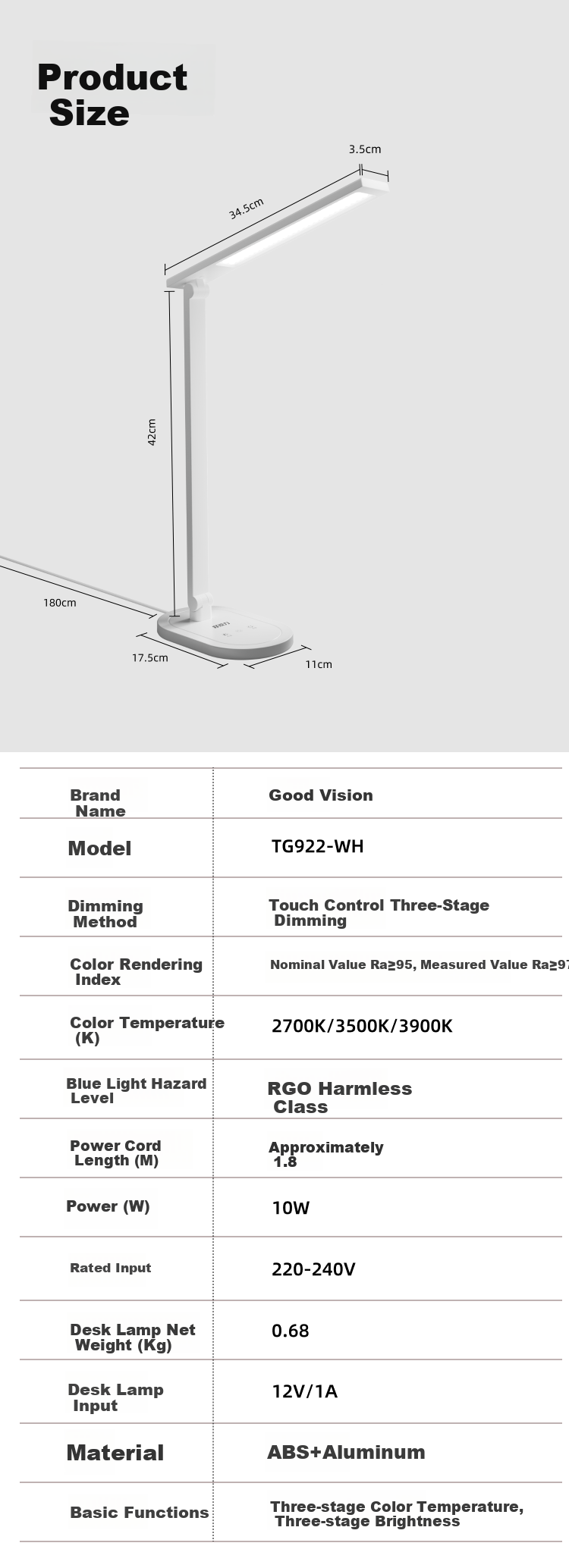 Haoshili National AA-Grade Eye Protection Desk Lamp LED Children's Student Reading Lamp for Bedside, Dormitory, Bedroom, And Study Desk Work Light 11