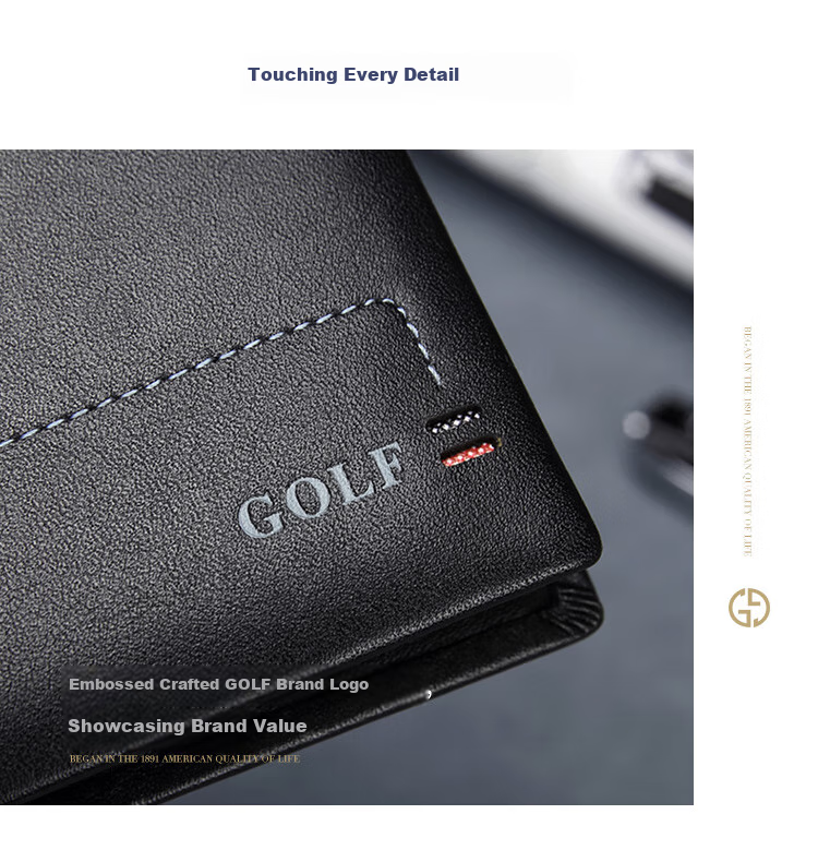 GOLF Men's Wallet, Top-Grain Leather, Horizontal Short Style, Multi-Card Slots, Card Holder, Leather Billfold, Coin Purse, ID Holder, Gift Box Packaging 9
