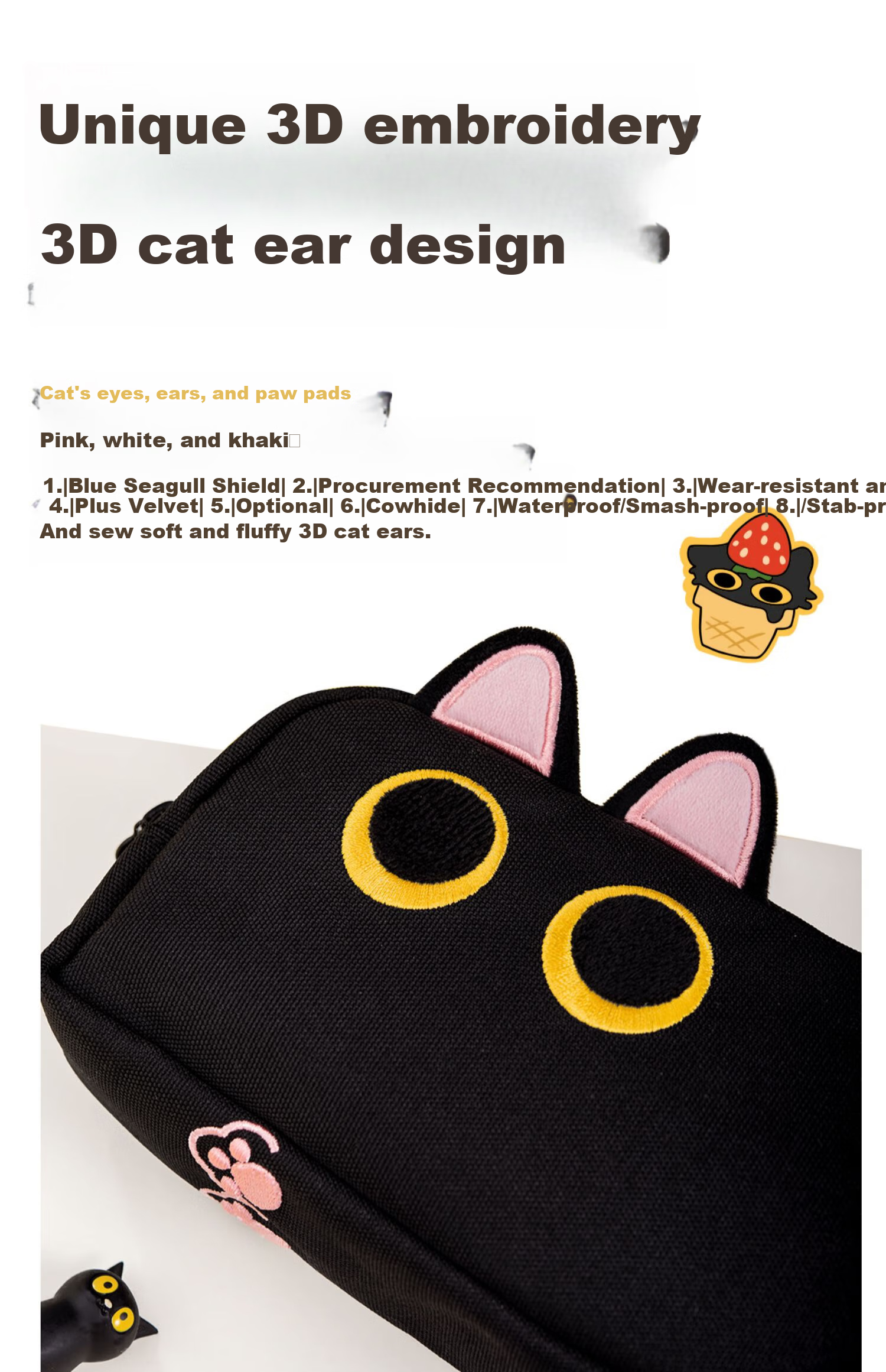 Hongdian Large Capacity Pencil Case for Middle School Girls, Stationery Pencil Box for Boys, New Style Stationery Pencil Case for College Students, Black Cat Plush Pencil Bag, Mysterious Black Cat, Back-To Season, Student Party 6