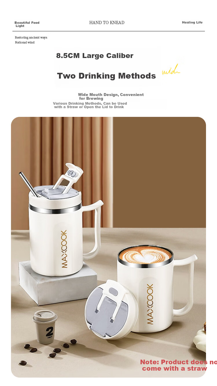 Maxcook 316 Stainless Steel Mug, Water Cup, Insulated Coffee And Breakfast Oatmeal Cup with Lid, Brewing Cup for Home Use, 500ml 2