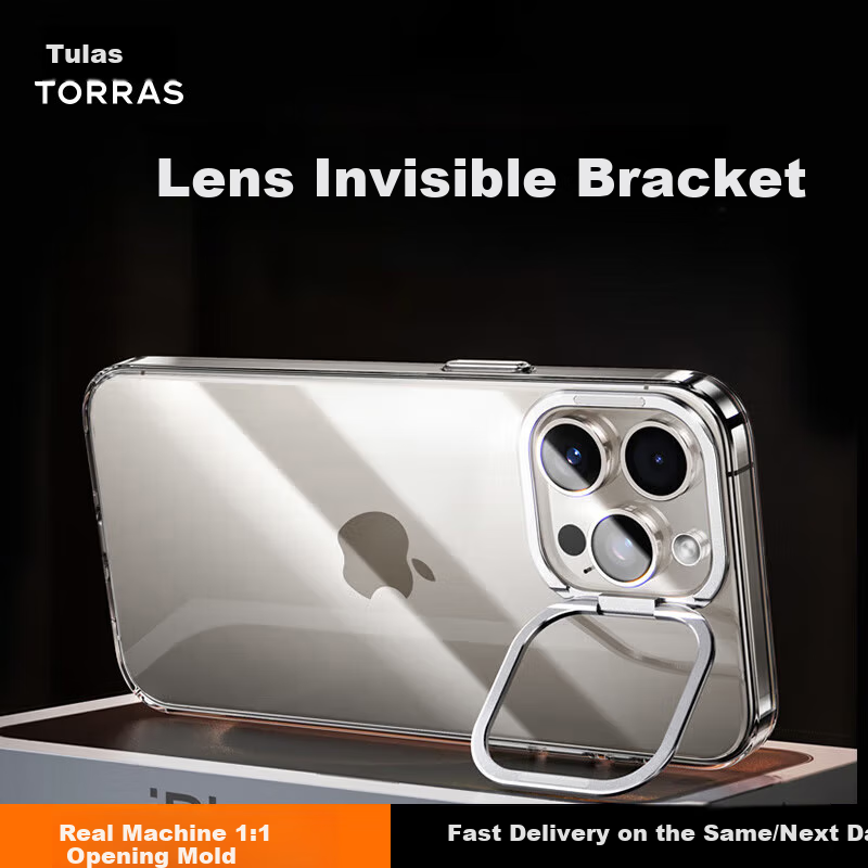 Чехол TORRAS для iPhone 15 Pro, с выдвижной подставкой, противоударный, прозрачный, PC+TPU