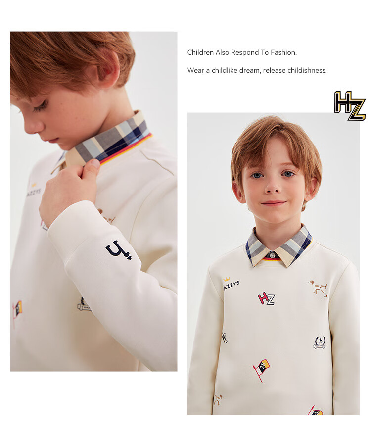 HAZZYS Brand Boys' Knitted Solid Color Double-Sided Embroidered Logo Sweatshirt, Spring New Style, Navy Blue, Size 130 4