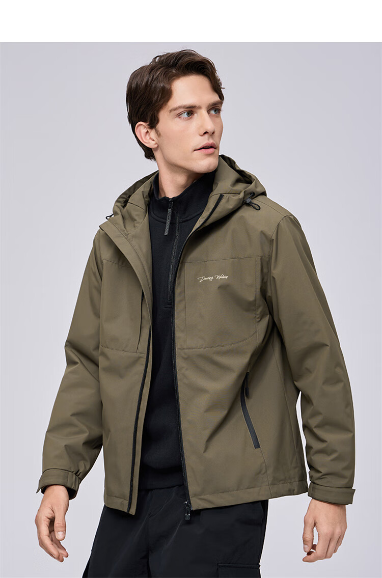 DANCING WOLVES Instant Warmth Outdoor Hooded Jacket Trendy Versatile Warm Comfortable Men's Jacket 701 Khaki S 5
