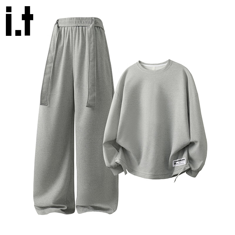 :CHOCOOLATE IT Men's Sweatshirt Spring Autumn New Loose Fit Couple Set Gray L