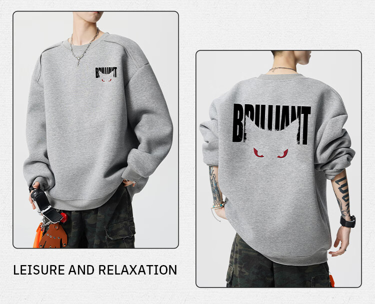 Homlean Heavyweight American Style Crewneck Sweatshirt Men Autumn Winter Letter Print Long Sleeve T-Shirt HB66 Black 3XL 4