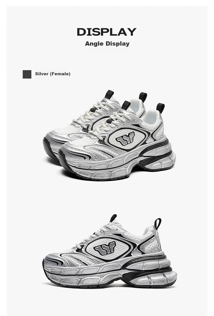 ZHR Celebrity-Style Chunky Dad Sneakers for Women, Lightweight Height-Increasing Women's Shoes, Sports Casual Shoes for Couples AS16 Silver Size 43 32