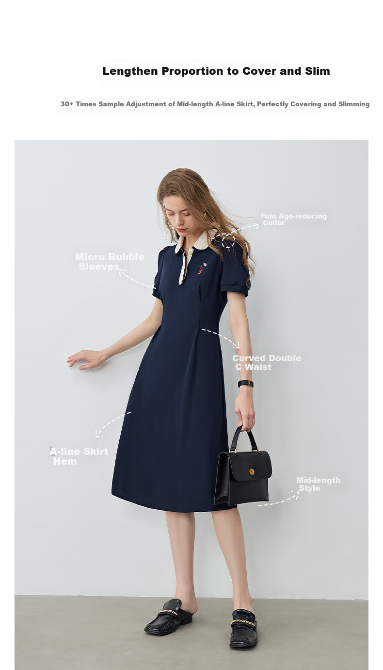 Chuyu Polo Collar Dress with Waist-Cinching Slimming Effect for Women, New Summer 2025 A-Line Short-Sleeve T-Shirt Midi Skirt, Gray, Size S 4