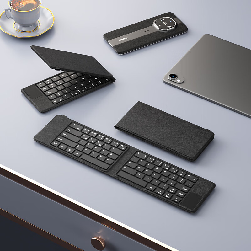 B.O.W Hangshi HB168 [Huawei DFH Authorized] Foldable Silent Bluetooth Rechargeable Keyboard Wireless Portable Universal Keyboard for Mobile Phones, Laptops, Tablets Black