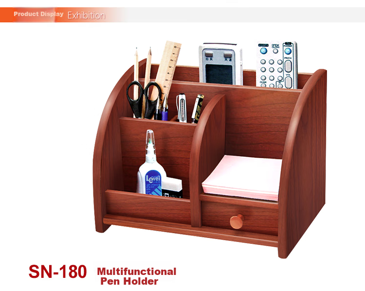 Jindeli High-Quality Wooden Multifunctional Pen Holder, Large Desktop Storage Box, Office Supplies Combination, Remote Control Organizer, Cosmetic Storage Box, Souvenir Craft Box, Walnut Color, SN180 3