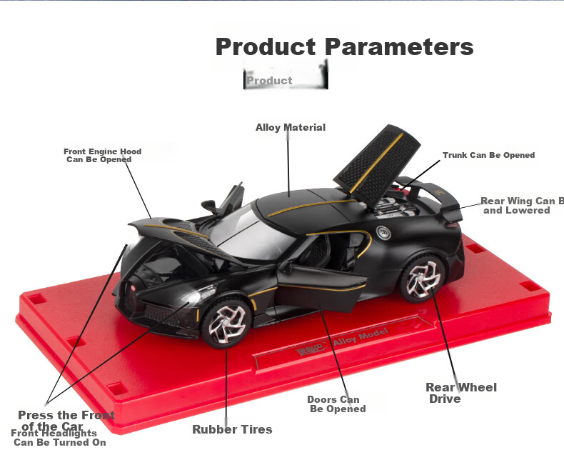 Black Mamba 1:43 Pagani Alloy Car Simulation Model Pull Back Large Toy Gift for Boys and Girls Children 5