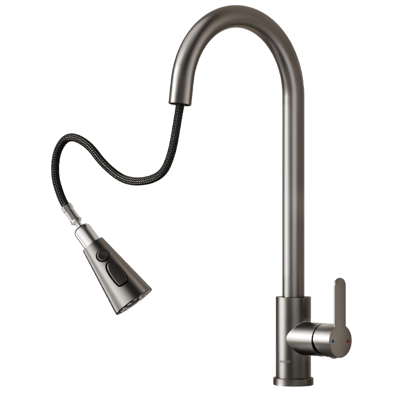 ARROW HS Kitchen Faucet Dual Control Hot and Cold Three-Function Pull-Out Spray Gray 304 Stainless Steel Sink Faucet