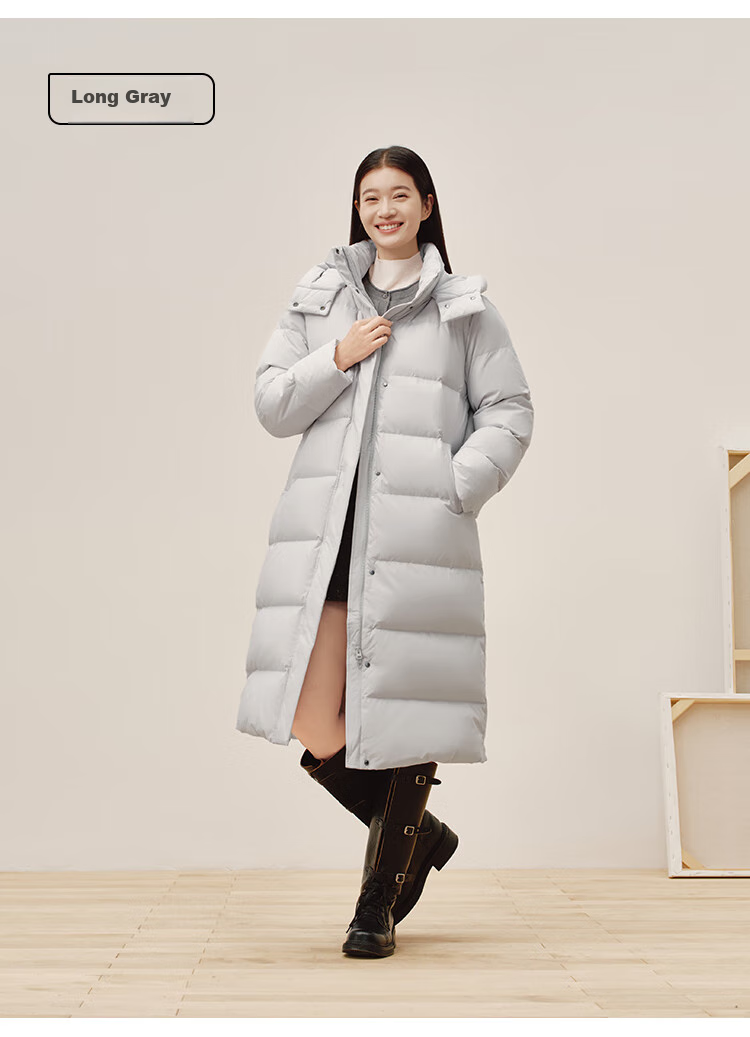 JD Original down Jacket for Women, 90% Duck Down, Puff Mid-Length Style, Fashionable Versatile, Winter New Thick Coat, Pure Gray, Size L 28