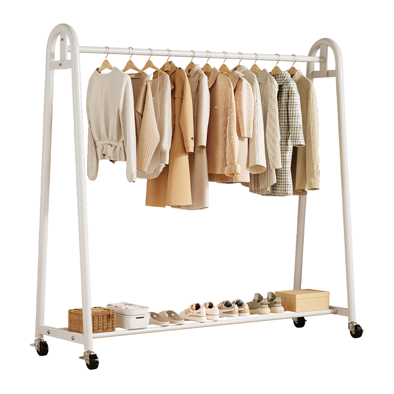 Shanshan Wooden Floor-Standing Clothes Hanger Coat Rack Bedroom Garment Rack Mobile Balcony Storage Shelf