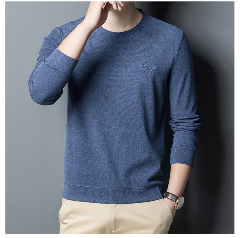 ROMON Men's Spring and Autumn Business Crew Neck Long Sleeve T-Shirt Quality Casual Base Shirt Jacket Men's 113 Green M 13