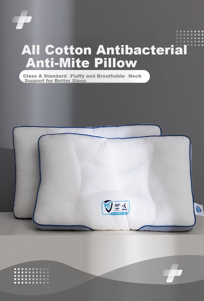 Mengjie Jiafang Pillow Core, Pure Cotton Fabric Core, Enjoy Small Blue Strip Neck Protection Fiber Pillow PLUS, 42*68*cm, Approximately 8-10cm 1