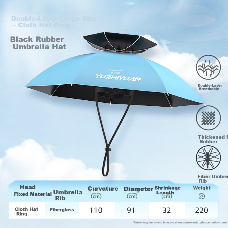 Yuzhiyuan Head Umbrella Hat, Double-Layer Breathable Fishing Umbrella, Outdoor Fishing Sun Protection And Rain Protection, Black Rubber, Medium Size, Adult Rubber Ring 5