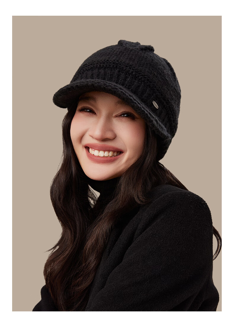CACUSS Pure Wool Knit Hat Women Winter Warm Woolen Cap Large Head Circumference Slim Face Cold Hat Winter Beanie Slouchy Hat for Women 10