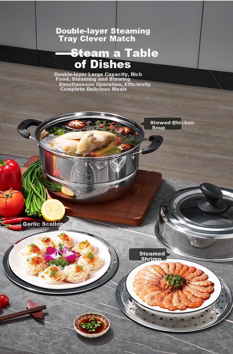 KEGOO Double-Layer Steamer Pot, Thickened Stainless Steel 30cm, Compatible with Gas Stove And Induction Cooker, for Soup Making And Cooking, KG102 2