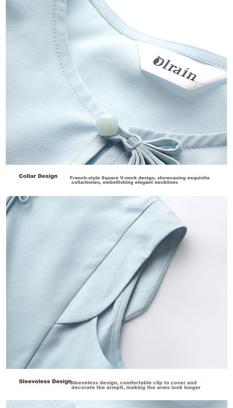 Olrain Elegant Sleeveless Workwear Set - Top and Skirt Two-Piece Summer Women's Outfit Light Blue M 25