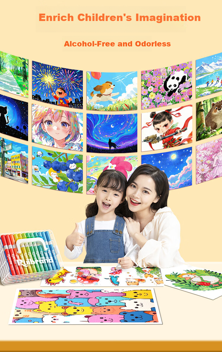 Yuji Soft Tip 60-Color Acrylic Markers, Washable, Colored Pencils, Children's Art Supplies, Elementary School Drawing Pens, Non-Translucent, Layering Capable, Quick-Drying Drawing Pens, Watercolor Pens, Art Educatio 4