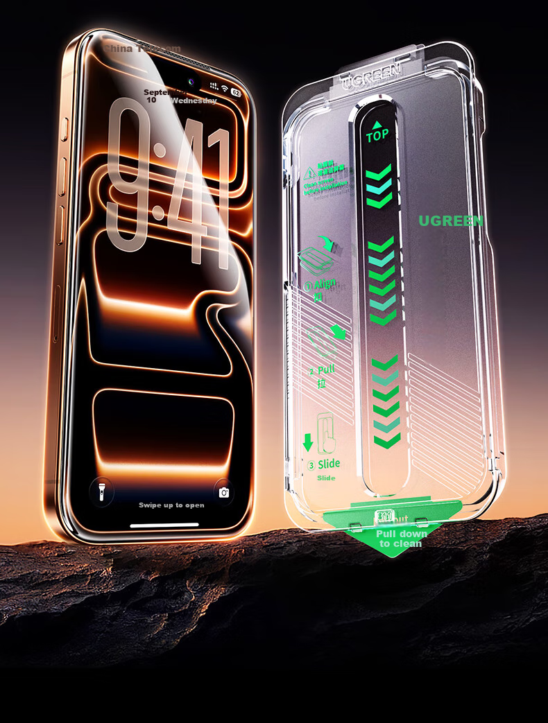 UGREEN Tempered Glass Screen Protector for IPhone 16 Pro Max, Full Coverage High Definition Anti-Fingerprint Anti-Drop Ultra-Thin Easy Installation Protective Film for IPhone 16 Pro Max 6