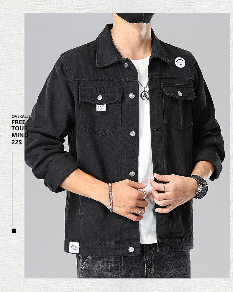 Romon [Japanese Workwear] Men's Summer Loose Casual Trendy Korean Style Washed Black Jacket 2XL 2