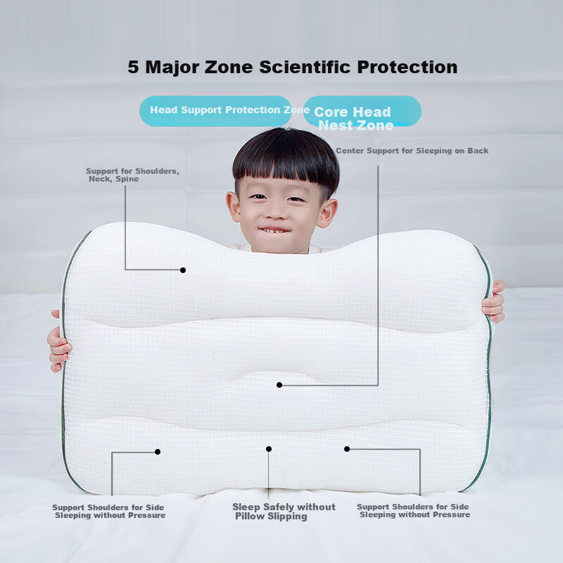 J.Sir Children's Pillow for Ages 6-12, Zoned Neck Support Pillow, Class A Student Pillow, Youth Growth Pillow, Suitable for All Seasons 1