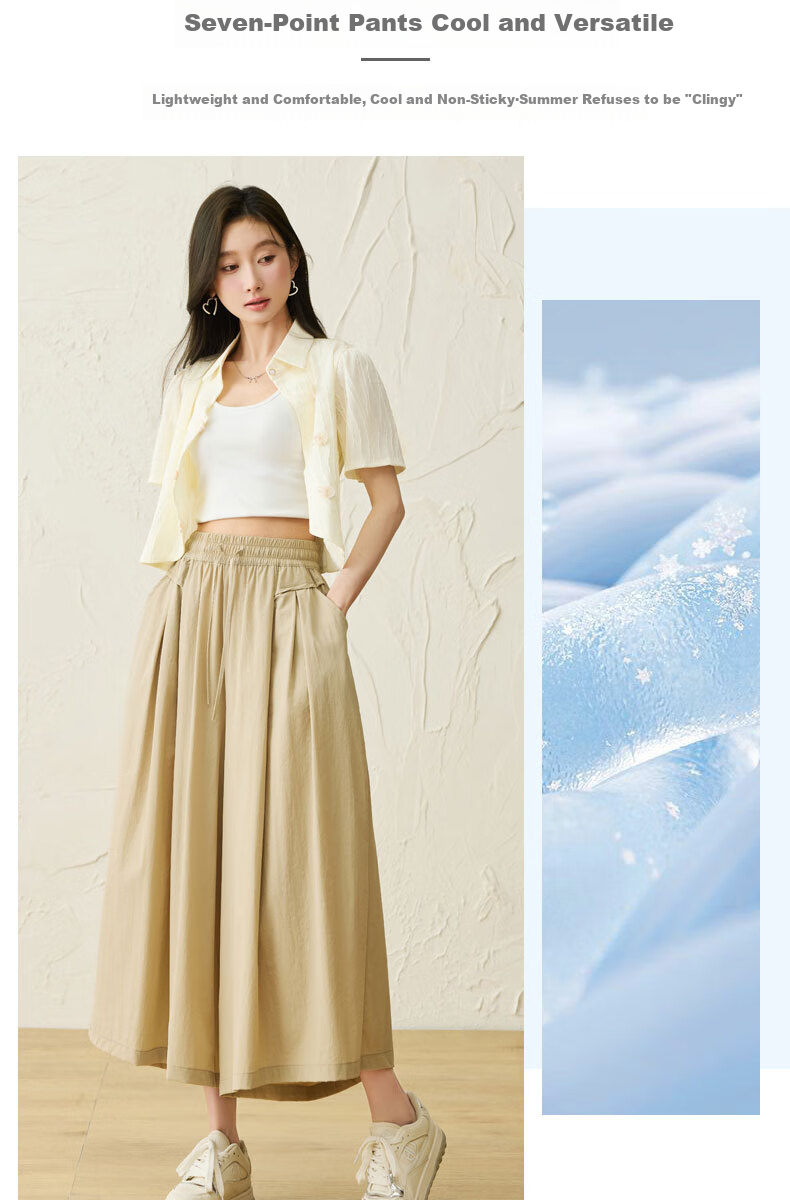 Langsha Ice Silk Quick-Dry Wide-Leg Cropped Pants for Women, Summer 2026 Thin High-Waist Slimming Mid-Length Pants, Draping Casual Skirt Shorts 9