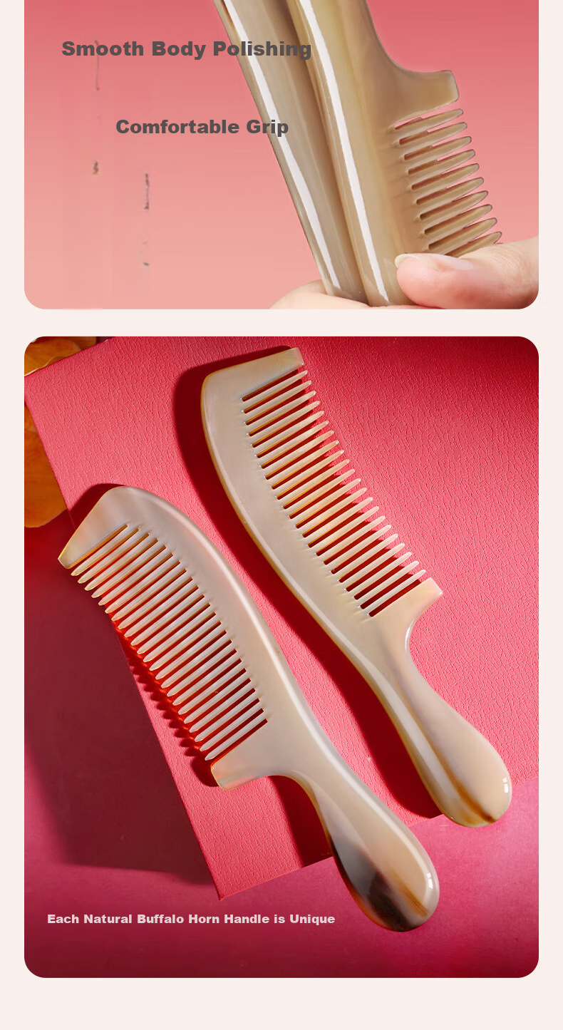 Chaojun Authentic Natural Ox Horn Comb, Thickened Scalp Massage Tool, Gift for Girlfriend, Wife, Mother, Birthday, Mid-Autumn Festival, Parents, Elders, Clients, High-End Practical Present 3