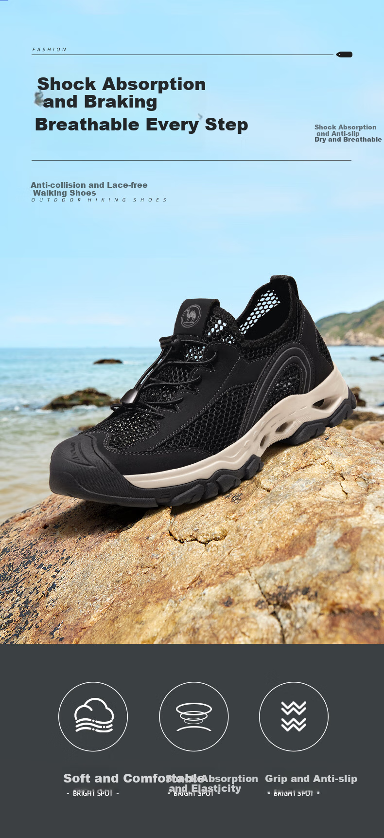 CAMEL Brand Men's Outdoor Soft Cushioning Anti-Collision Hiking Shoes, Mesh Breathable Casual Shoes P14M379003 Black Size 43 1
