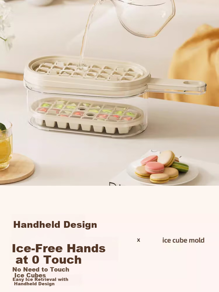 Jingmao Ice Cube Mold, Ice Tray, Freezer Mold, Ice Cube Maker with Storage Box, Double-Layer 56 Compartments, Includes Ice Scoop, Food Grade 7