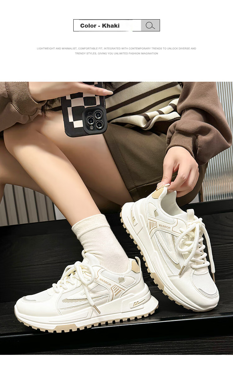 Huili Women's Shoes, 2025 Winter Fashion Youthful Sneakers, Versatile Mesh Sports Shoes for Women, Mika Khaki Color, Size 35 10
