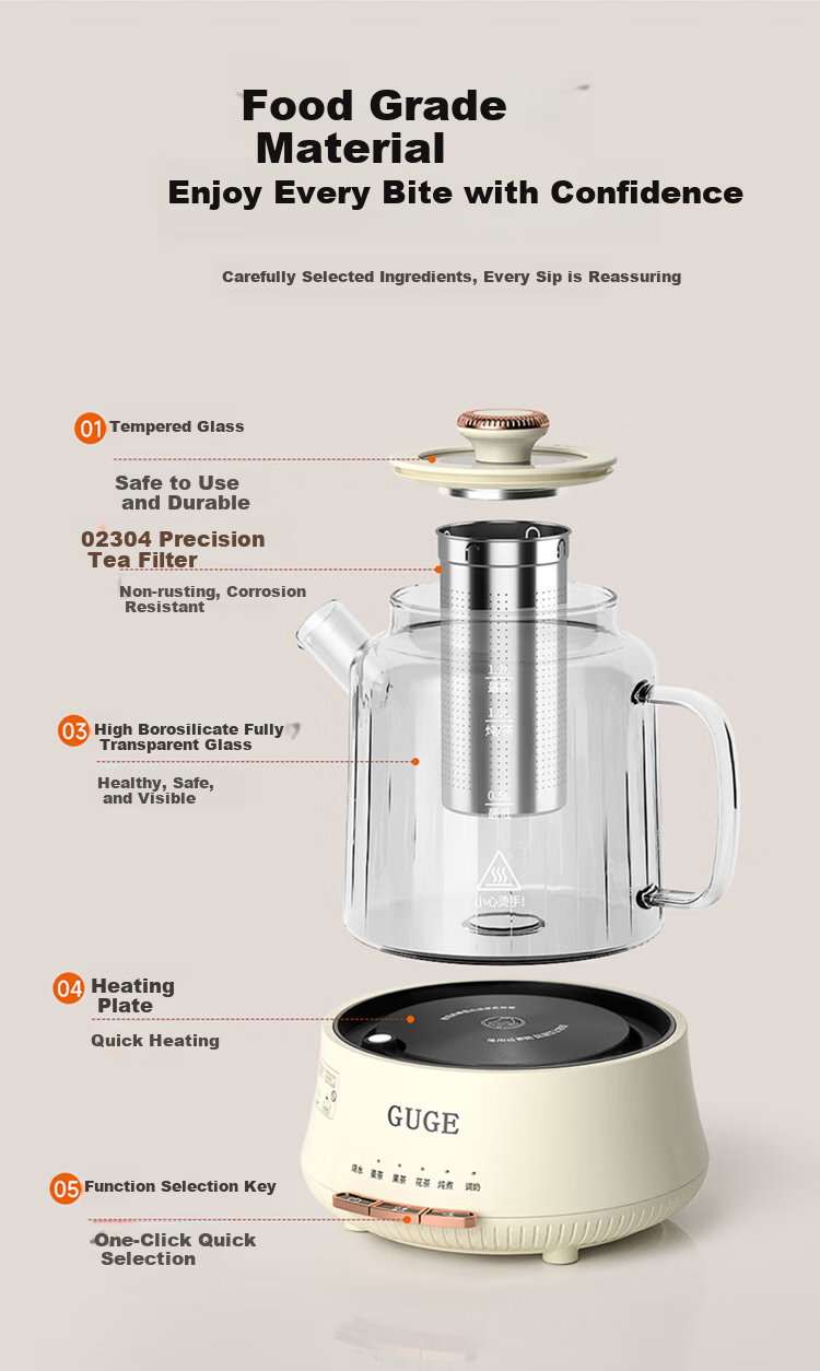 GUGE All-Glass Health Pot, Fully Automatic Water Boiler, No Glue Tea Maker, Office Multi-Functional Tea Brewing Pot, Constant Temperature 12-Hour Heat Preservation Electric Kettle, Water Boiler GC06 8