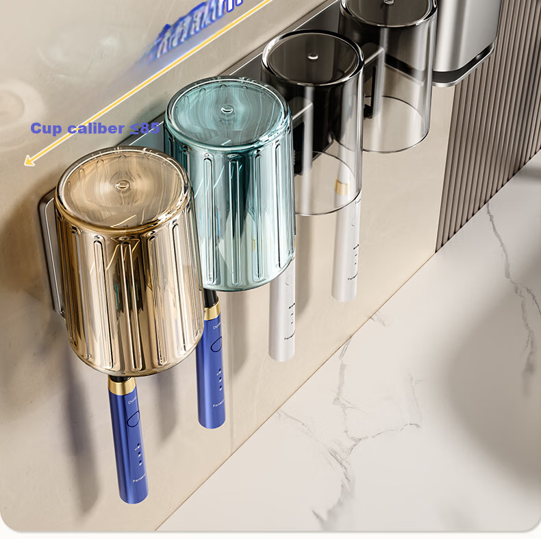 Baihan Bathroom Toothbrush Holder, No Drilling Required, Space Aluminum Baked Paint, Adhesive Wall-Mounted Electric Toothbrush Rack, Toothpaste Holder 3