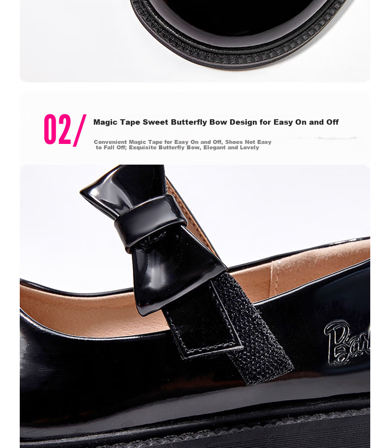 Barbie Children's Leather Shoes, Single Lining Glossy Black Leather Shoes, Girls' Loafers, Girls' Small Leather Shoes DA6057, Black, Size 29 9