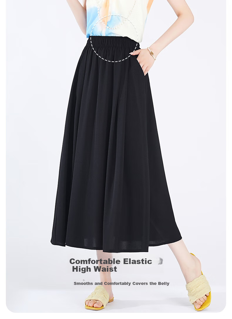 LangSha Ice Silk White Midi Skirt for Women, 2025 New Summer Thin Cool A-Line Skirt, Slimming Versatile Mid-Length Skirt 6