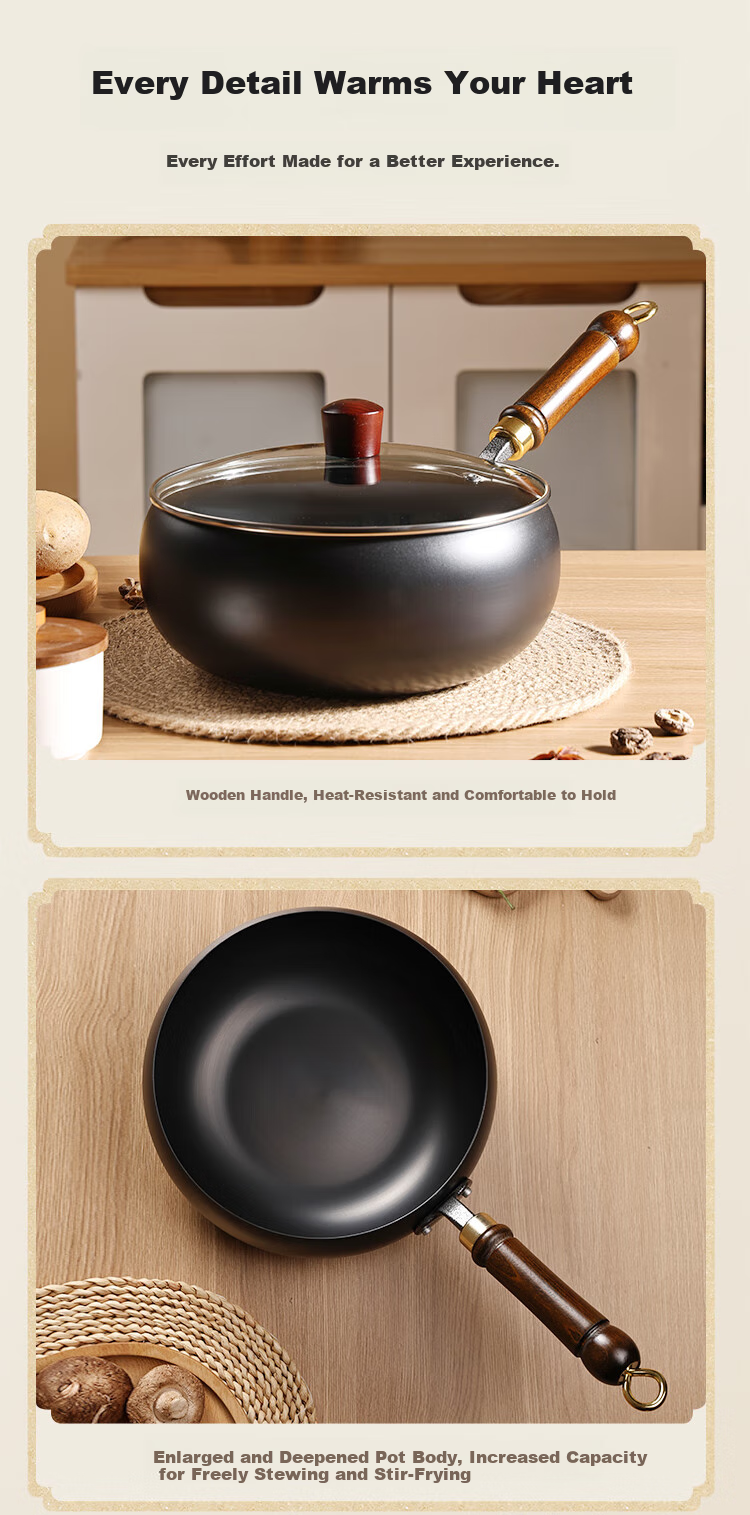 Jincun, Zhangqiu Large Belly Pot, Wok, Iron Pot, Non-Coated Frying Pan, Flat Bottom Stew Pot, Forged Fine Iron, Pre-Seasoned, 26cm 7