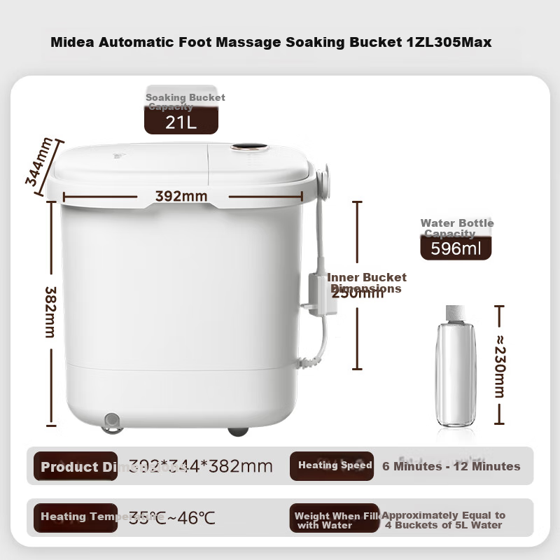 Midea Foot Soaking Bucket, Massage Foot Bath Tub, Heated And Warm, Automatic Massage, Foot Washing Basin, Sterilizing Foot Bath, Constant Temperature, Birthday Gift for Boyfriend, Girlfriend, Elders, Practical ZL305Max