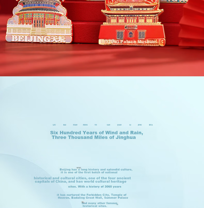 Xiaodiaojiang Chinese-Style Forbidden City Museum Cultural And Creative Refrigerator Magnet Sticker, Suzhou Hangzhou Tourist City Landmark Souvenir, National Day Gift for Classmates Teachers, Beijing Great Wall Gift 2