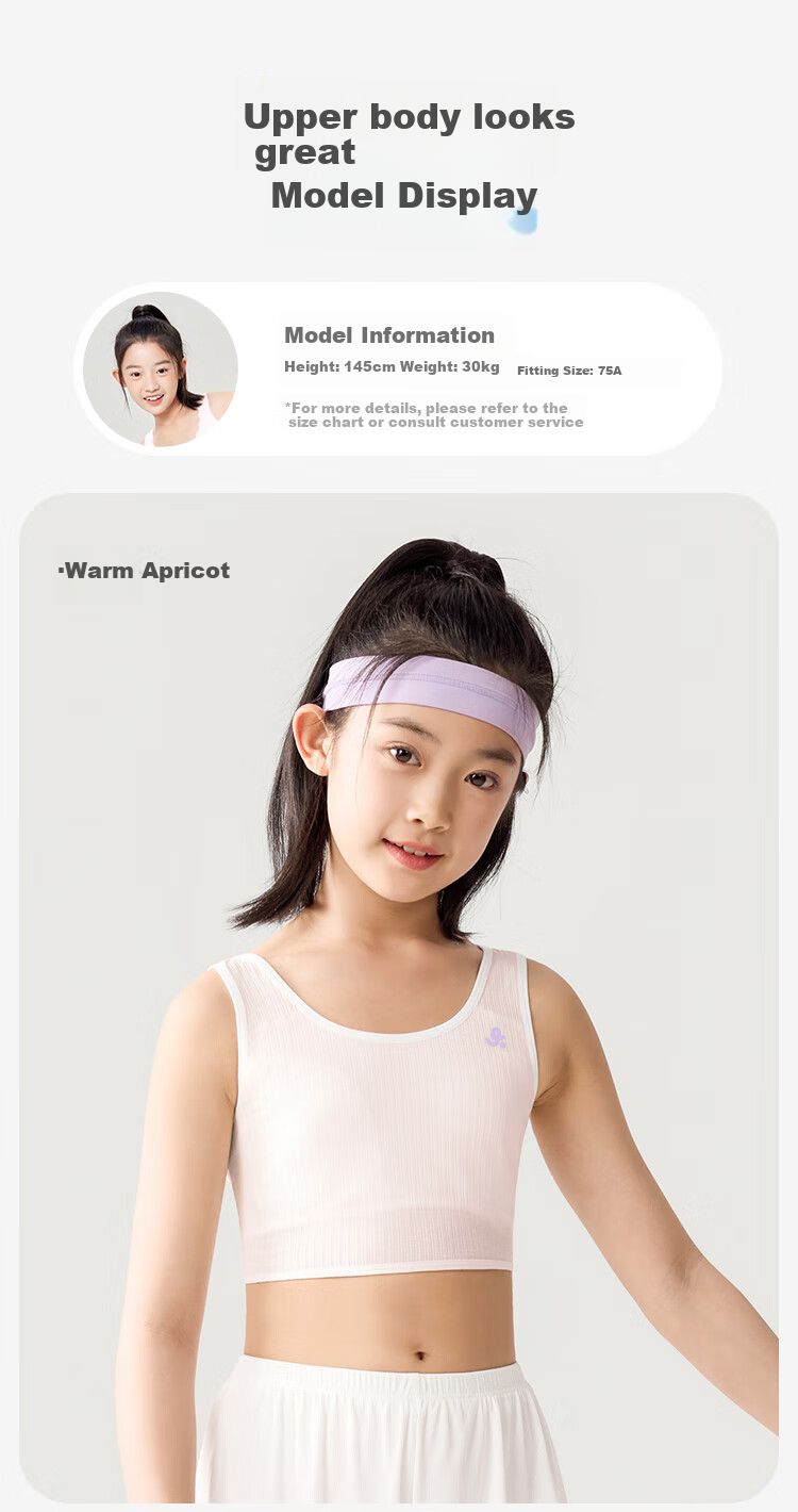 Jiusuiban 80S Modal Children's Underwear, Girls' Bra for Ages 8-10, Student School Uniform, Anti-Nipple Protrusion, Mid-Length Camisole 10