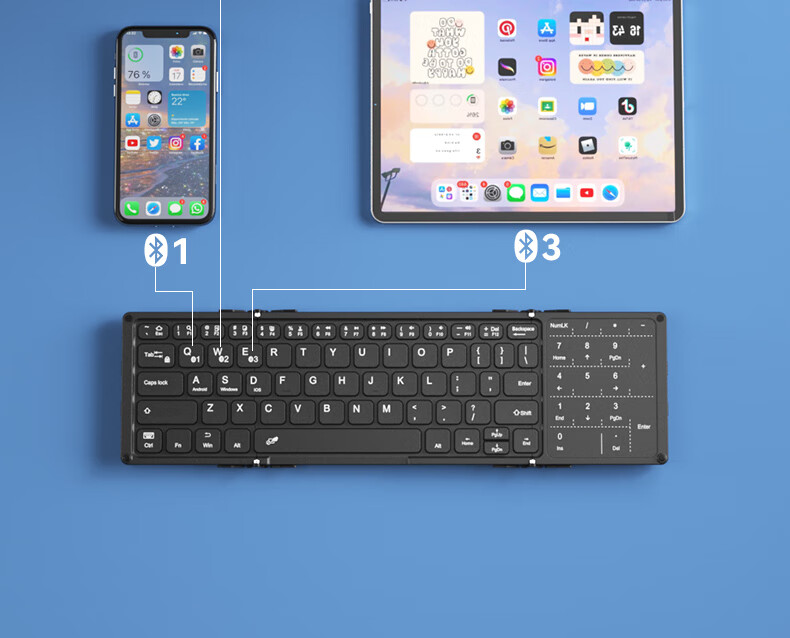 B.O.W Hangshi HB318D Foldable Wireless Bluetooth Charging Keyboard Smart Touchpad for iPad Xiaomi Huawei Mobile Office Portable Numeric Silent Keyboard Black 5