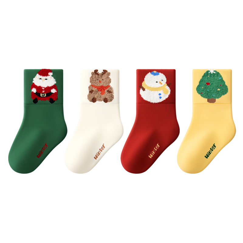 Baby Children's Christmas Socks Autumn Winter Baby Socks Infant Loose Top Cotton Socks First Birthday Winter Warm Mid-Calf Socks New Year
